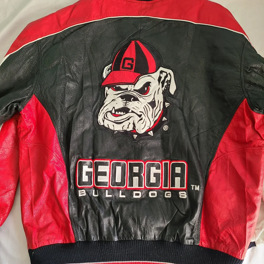 Men's University Of Georgia Bulldogs Vintage Leather Bomber Jacket - 58 Sports - Picture 2 of 11